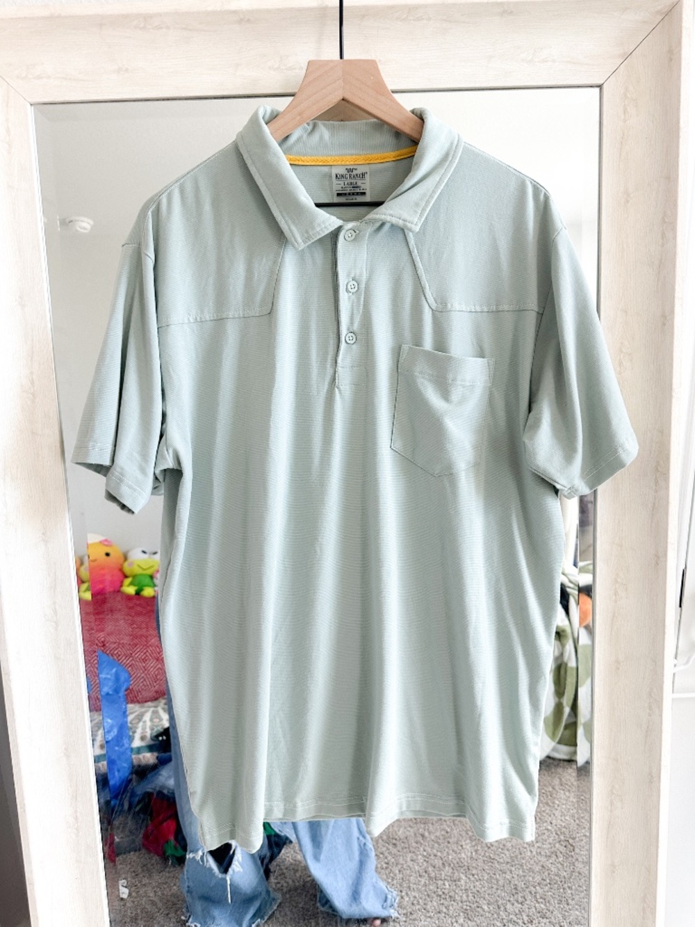 Bamboo Blend Striped Green Sage Polo Large